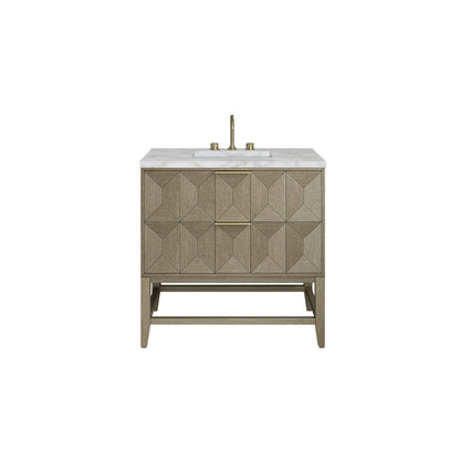 Emmeline 36" Single Vanity, Pebble Oak w/ 3 CM Victorian Silver Top