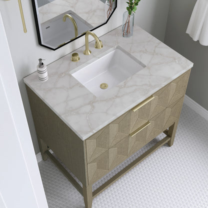 Emmeline 36" Single Vanity, Pebble Oak w/ 3 CM Victorian Silver Top, view 4