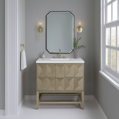 Emmeline 36" Single Vanity, Pebble Oak w/ 3 CM White Zeus Top, view 3