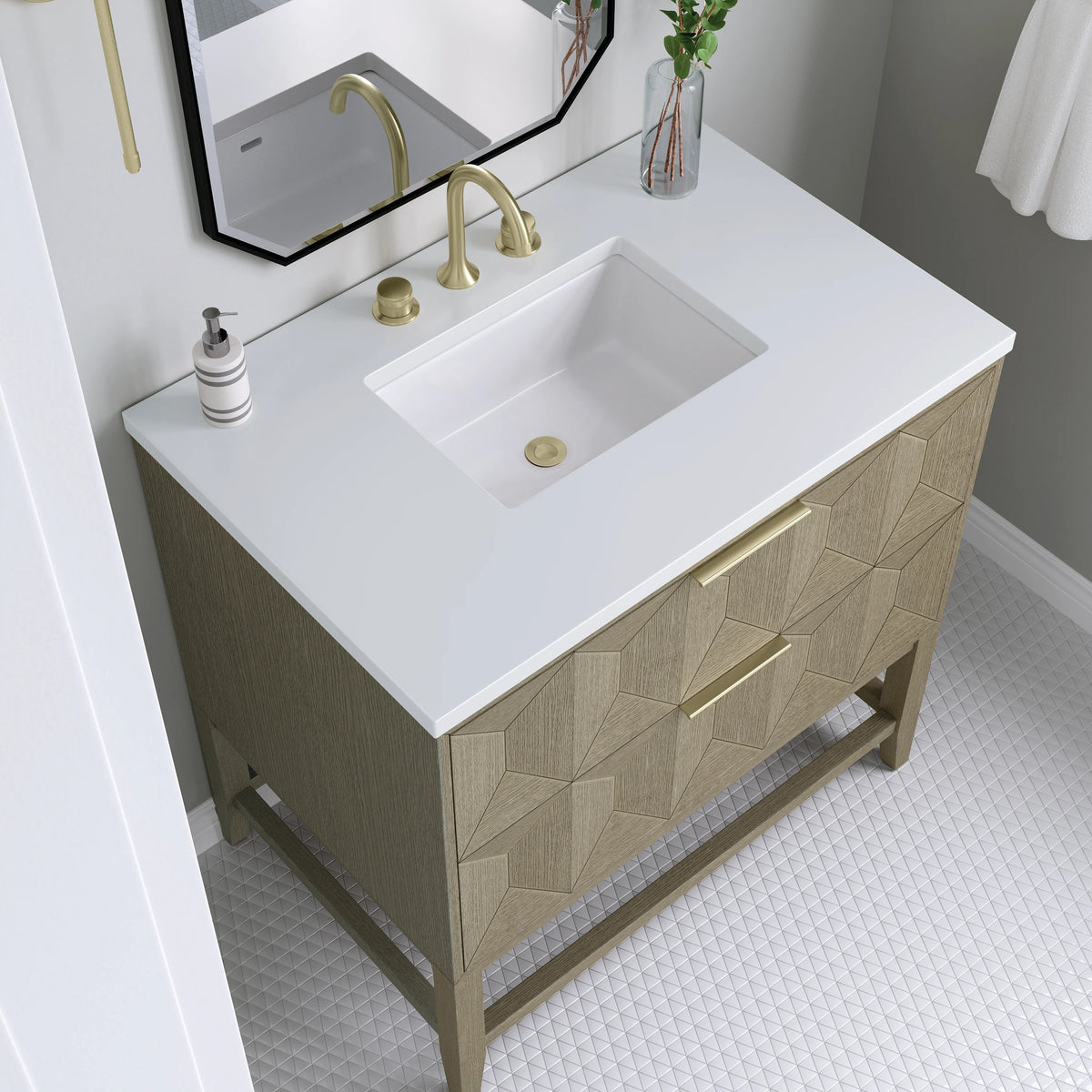 Emmeline 36" Single Vanity, Pebble Oak w/ 3 CM White Zeus Top, view 5
