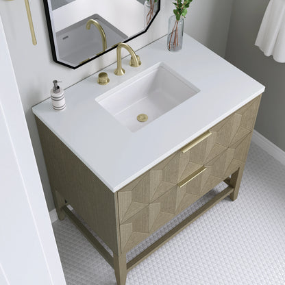 Emmeline 36" Single Vanity, Pebble Oak w/ 3 CM White Zeus Top, view 5