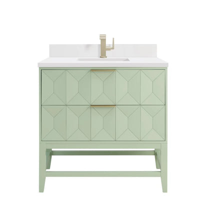 Emmeline 36" Single Vanity, Pistachio w/ Single Hole 3 CM White Zeus Top & Backsplash