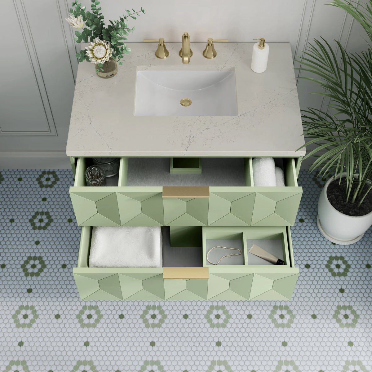 Emmeline 36" Single Vanity, Pistachio, w/ 3 CM Siberian Silestone Top, view 5
