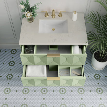 Emmeline 36" Single Vanity, Pistachio, w/ 3 CM Siberian Silestone Top, view 5
