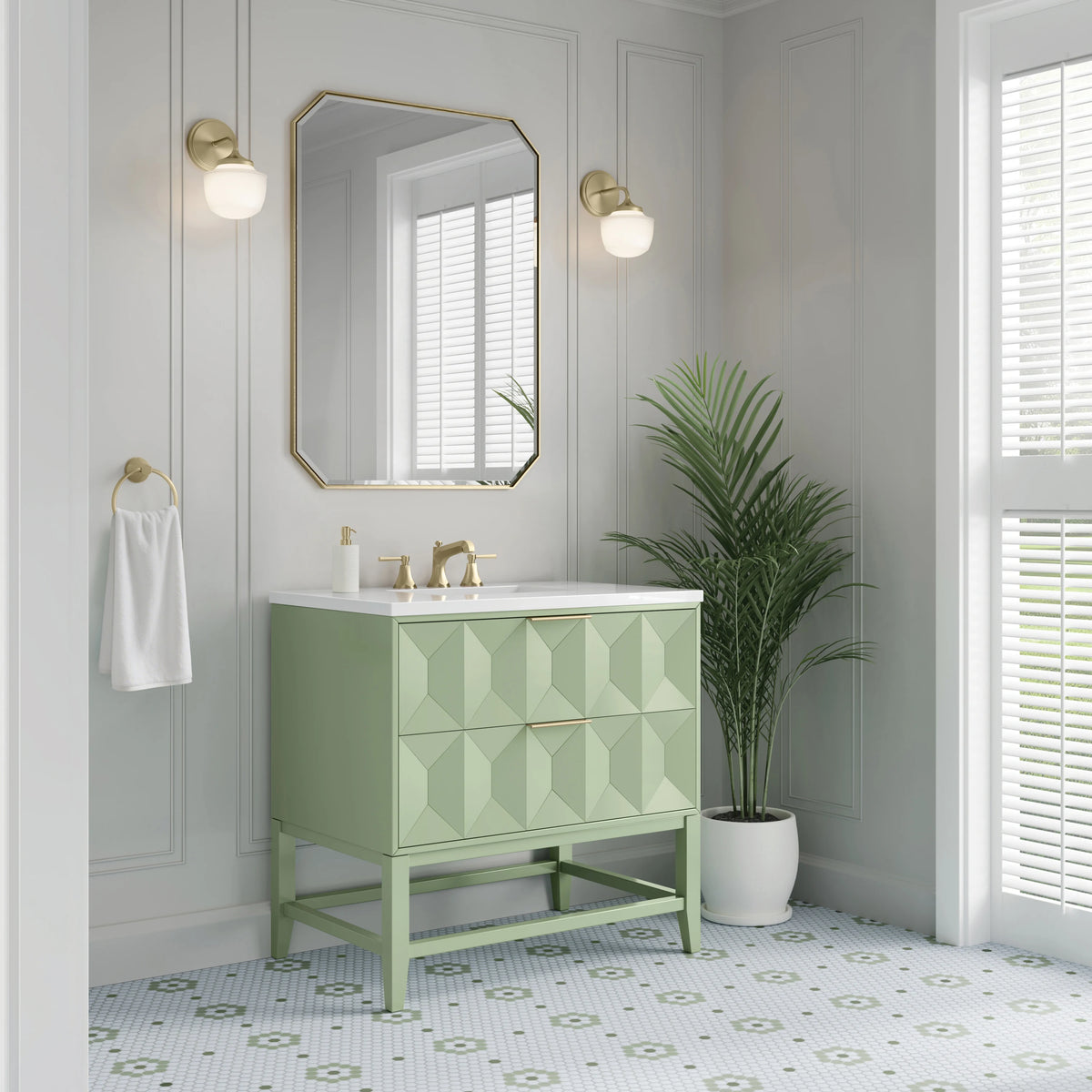 Emmeline 36" Single Vanity, Pistachio w/ 3 CM White Zeus Top, view 4