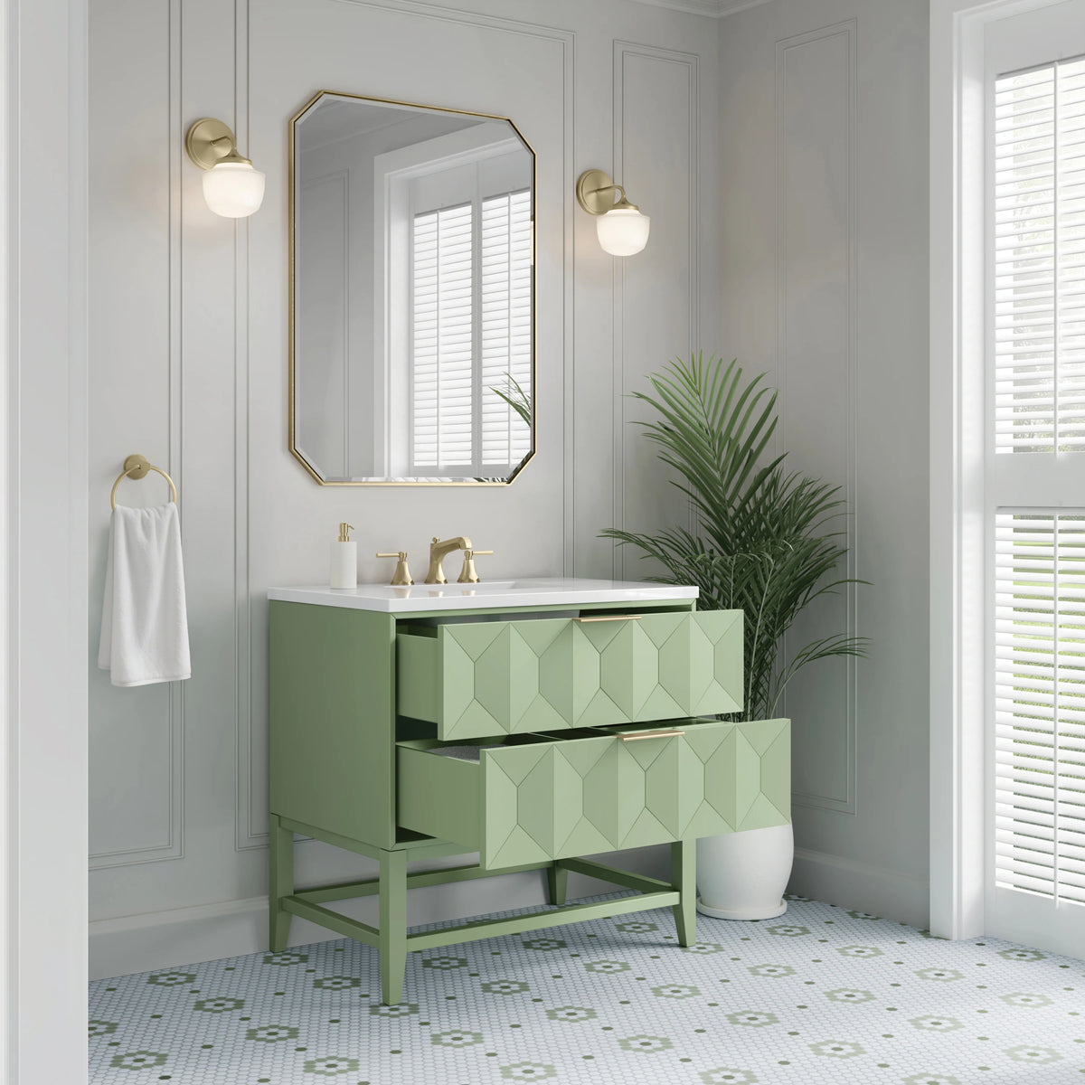 Emmeline 36" Single Vanity, Pistachio w/ 3 CM White Zeus Top, view 5