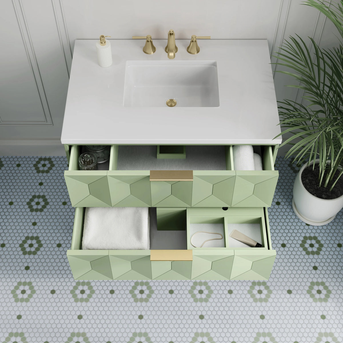 Emmeline 36" Single Vanity, Pistachio w/ 3 CM White Zeus Top, view 6