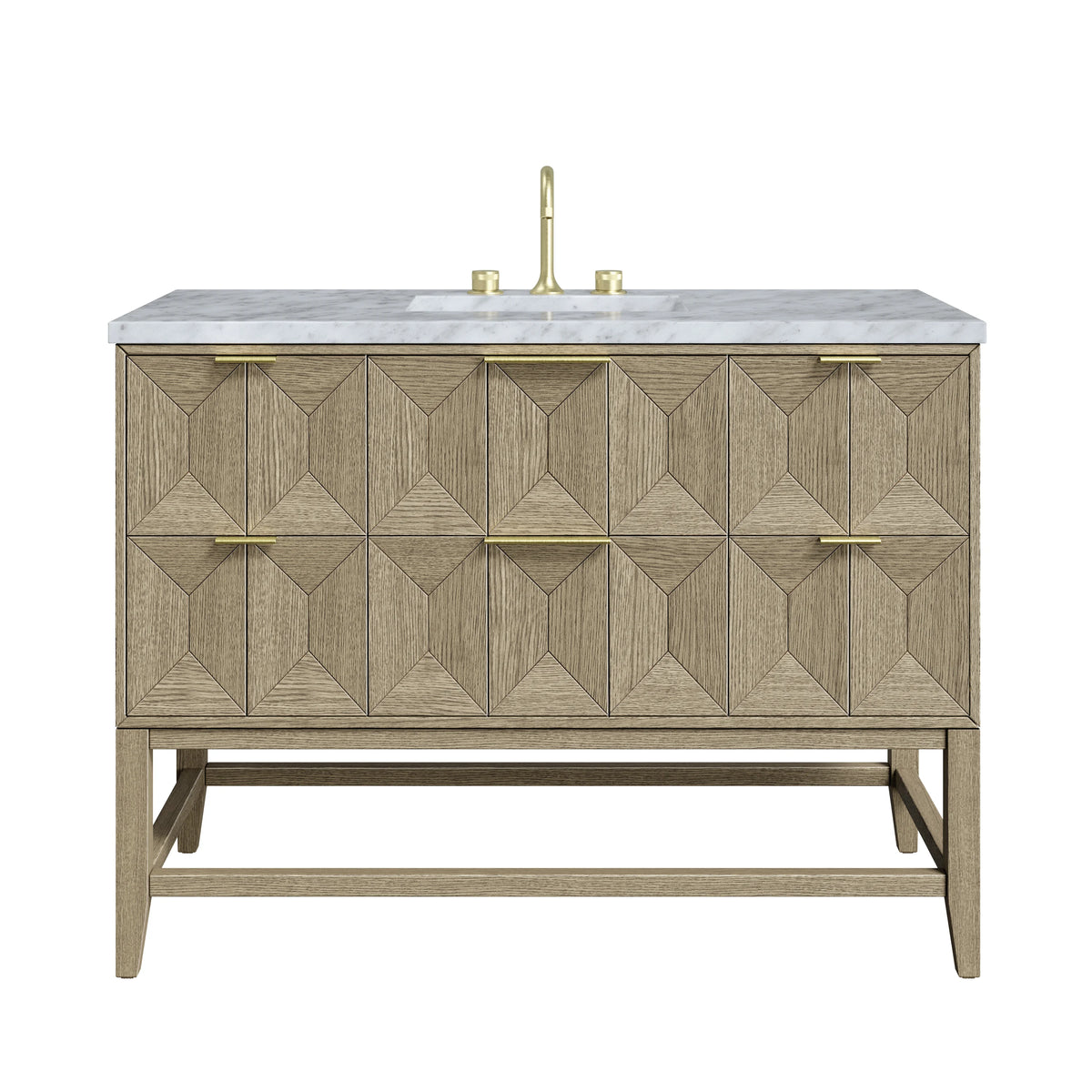 Emmeline 48" Single Vanity, Pebble Oak w/ 3 CM Carrara White Marble Top