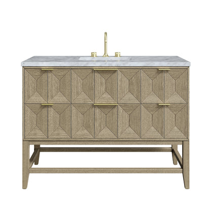 Emmeline 48" Single Vanity, Pebble Oak w/ 3 CM Carrara White Marble Top