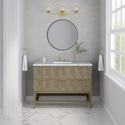 Emmeline 48" Single Vanity, Pebble Oak w/ 3 CM Carrara White Marble Top, view 3