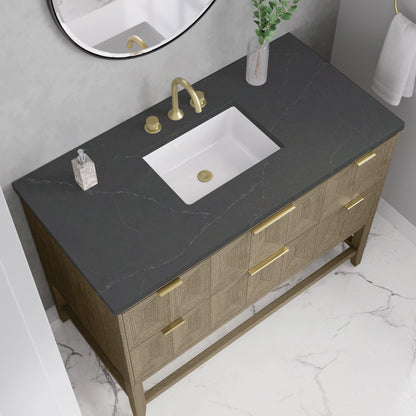 Emmeline 48" Single Vanity, Pebble Oak w/ 3 CM Charcoal Soapstone Silestone Top, view 6