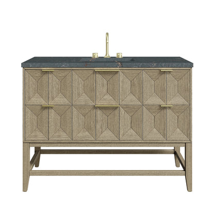 Emmeline 48" Single Vanity, Pebble Oak w/ 3 CM Parisien Bleu Silestone Top