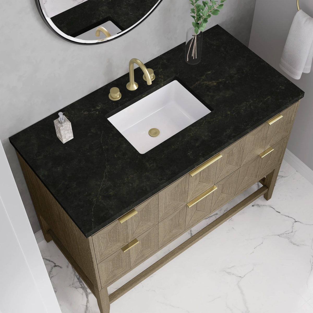 Emmeline 48" Single Vanity, Pebble Oak, w/ 3 CM Phantome Eclos Top, view 6