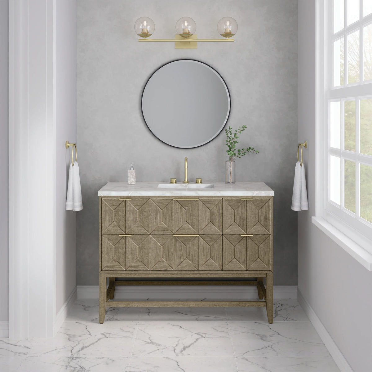 Emmeline 48" Single Vanity, Pebble Oak w/ 3 CM Victorian Silver Silestone Top, view 3