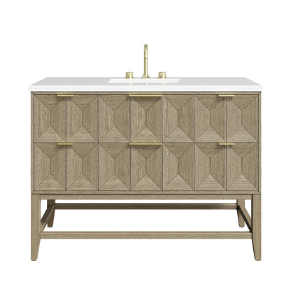 Emmeline 48" Single Vanity, Pebble Oak w/ 3 CM White Zeus Silestone Top