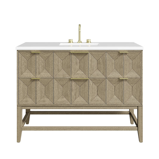 Emmeline 48" Single Vanity, Pebble Oak w/ 3 CM White Zeus Silestone Top