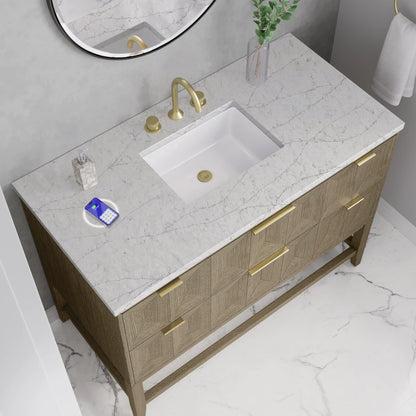 Emmeline 48" Single Vanity, Pebble Oak w/ 3 CM Eternal Jasmine Pearl Silestone Top w/ FreePower Wireless Charger, view 8
