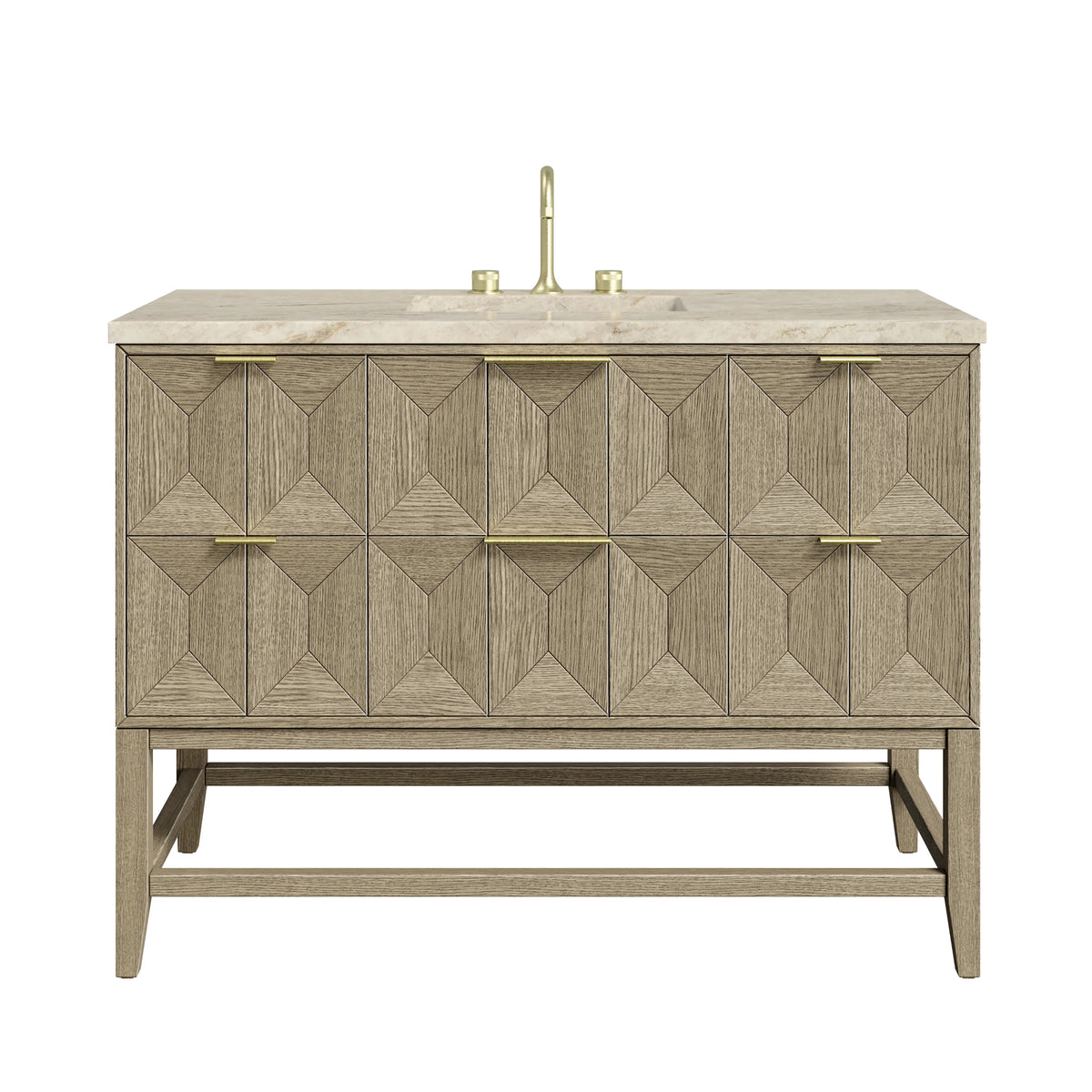 Emmeline 48" Single Vanity, Pebble Oak, w/ 3 CM Tajnar Eclos Top w/FreePower Wireless Charger