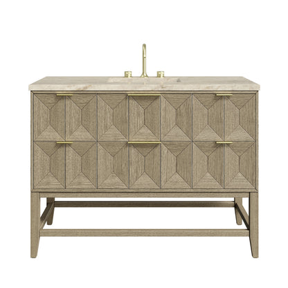 Emmeline 48" Single Vanity, Pebble Oak, w/ 3 CM Tajnar Eclos Top w/FreePower Wireless Charger