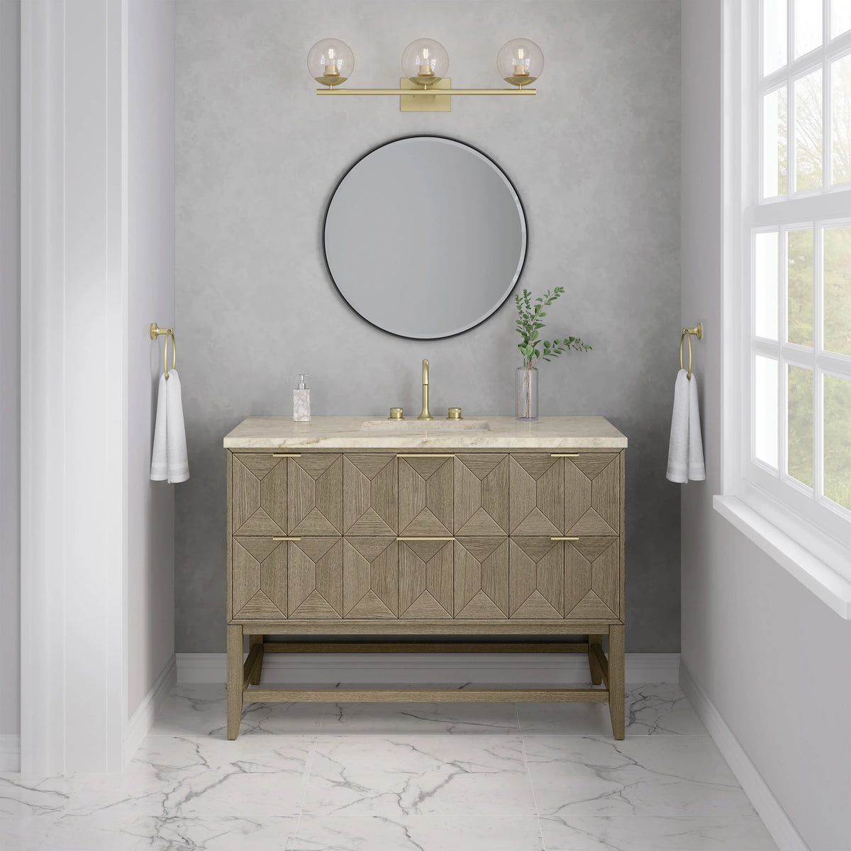 Emmeline 48" Single Vanity, Pebble Oak, w/ 3 CM Tajnar Eclos Top w/FreePower Wireless Charger, view 5