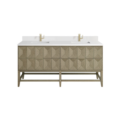 Emmeline 72" Double Vanity, Pebble Oak w/ Single Hole 3 CM White Zeus Top & Backsplash