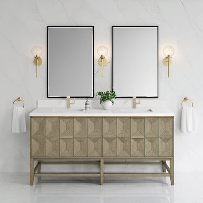 Emmeline 72" Double Vanity, Pebble Oak w/ Single Hole 3 CM White Zeus Top & Backsplash, view 2
