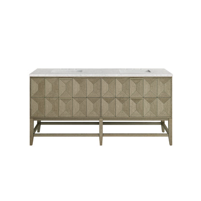 Emmeline 72" Double Vanity, Pebble Oak w/ 3 CM Eternal Jasmine Pearl Top