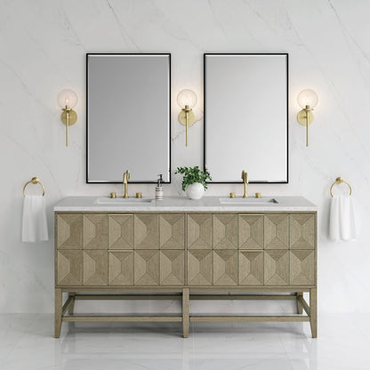 Emmeline 72" Double Vanity, Pebble Oak w/ 3 CM Eternal Jasmine Pearl Top, view 3