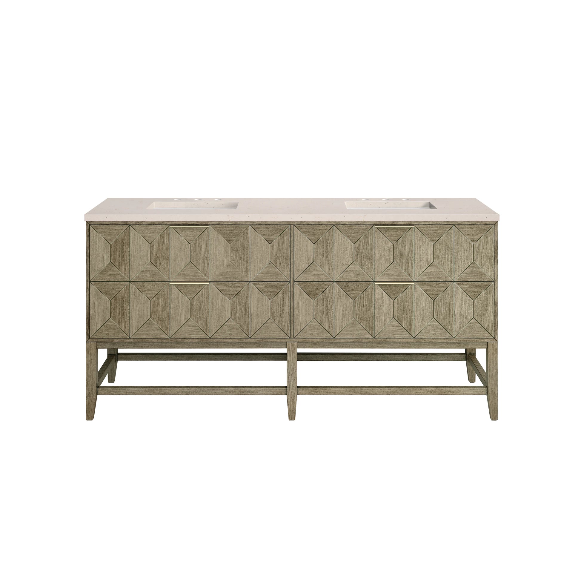 Renovate for Less Atlanta Emmeline 72" Double Vanity, Pebble Oak w/ 3 CM Eternal Marfil Top