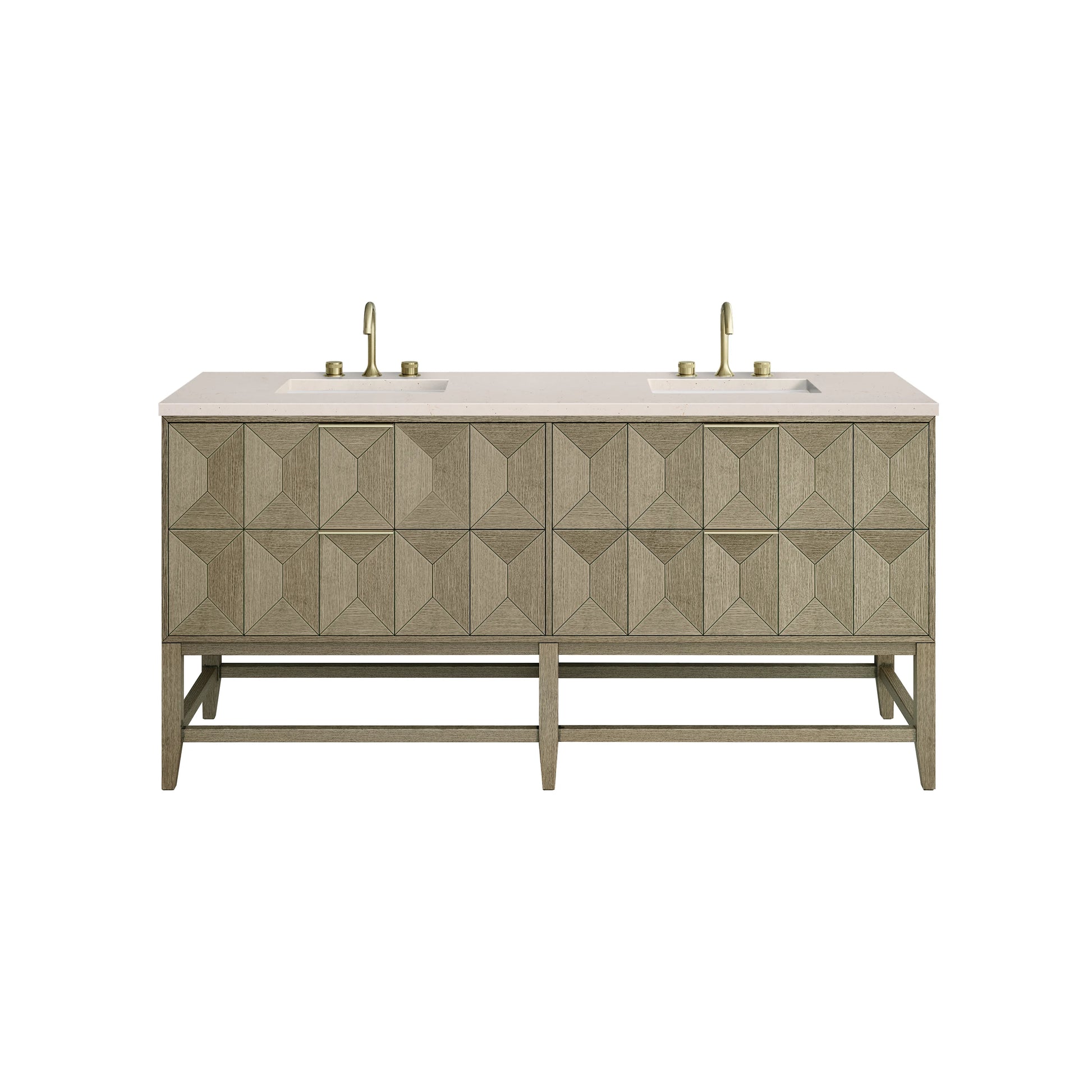 Renovate for Less Atlanta Emmeline 72" Double Vanity, Pebble Oak w/ 3 CM Eternal Marfil Top, view 2