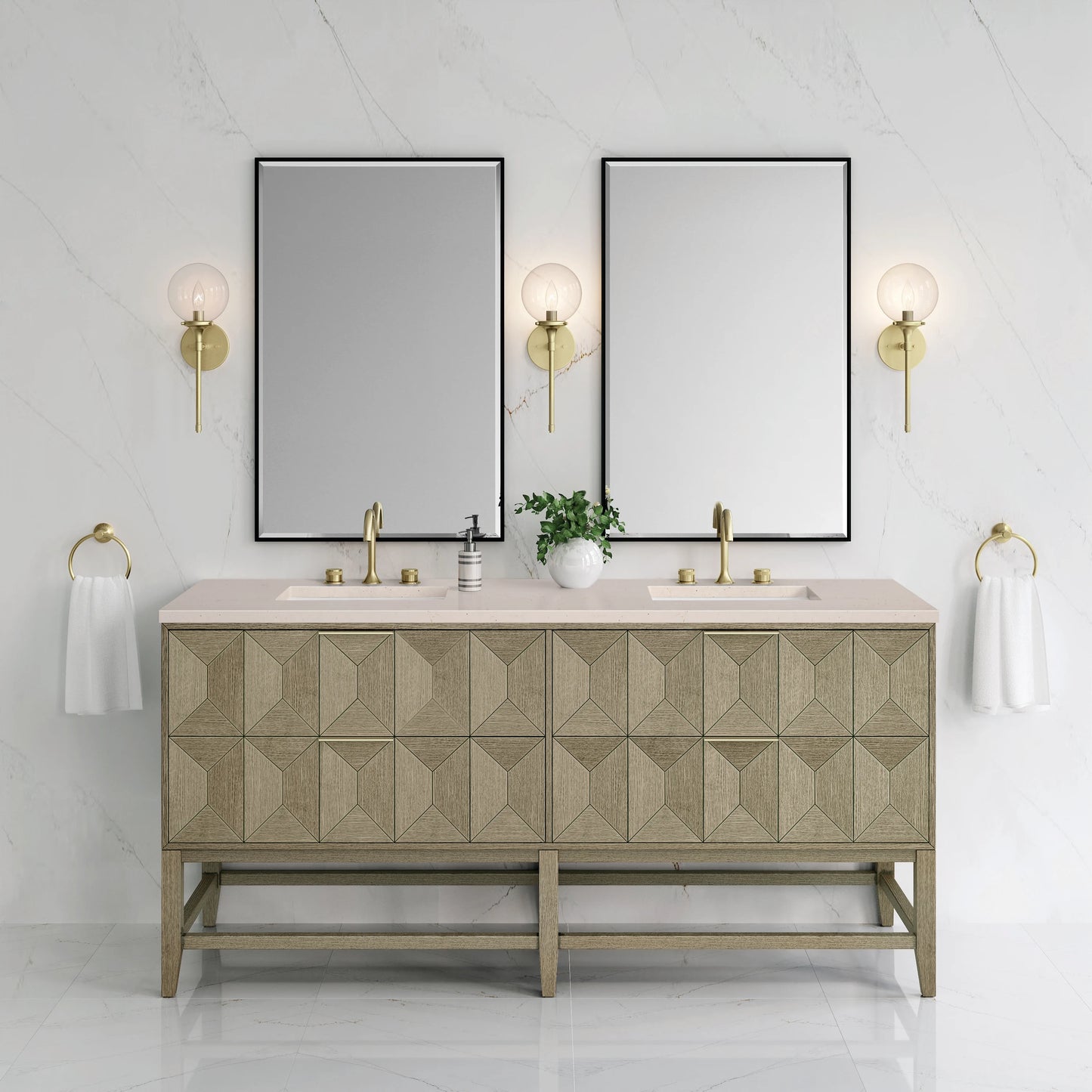 Renovate for Less Atlanta Emmeline 72" Double Vanity, Pebble Oak w/ 3 CM Eternal Marfil Top, view 3