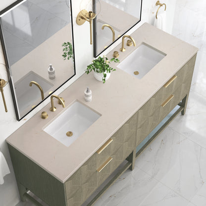 Renovate for Less Atlanta Emmeline 72" Double Vanity, Pebble Oak w/ 3 CM Eternal Marfil Top, view 6