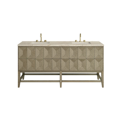 Emmeline 72" Double Vanity, Pebble Oak, w/ 3 CM Tajnar Eclos Top