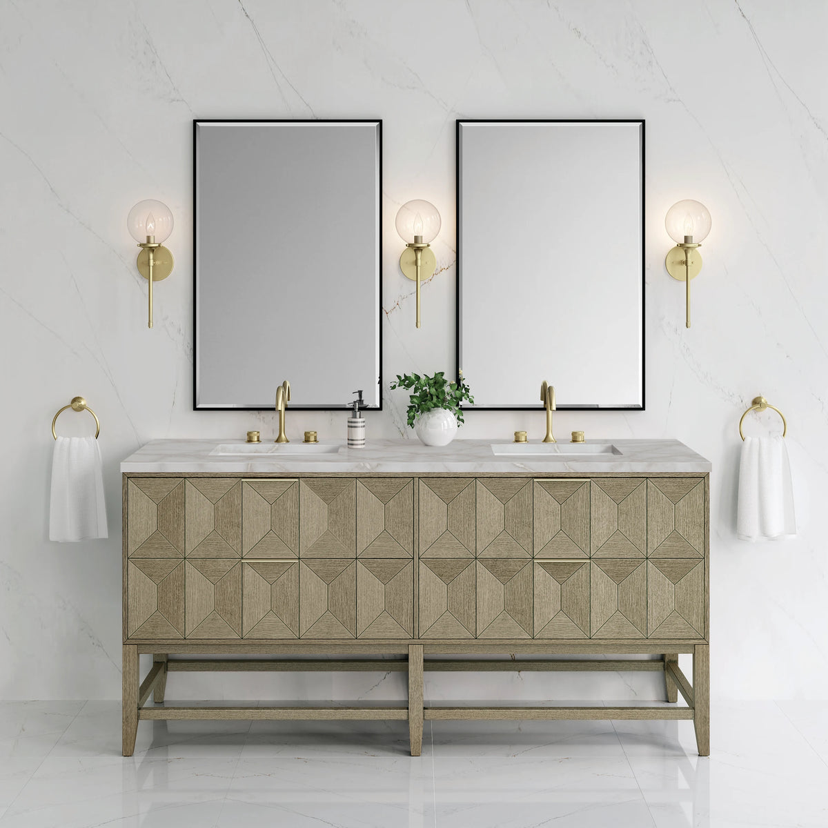 Emmeline 72" Double Vanity, Pebble Oak w/ 3 CM Victorian Silver Top w/FreePower Wireless Charger, view 5