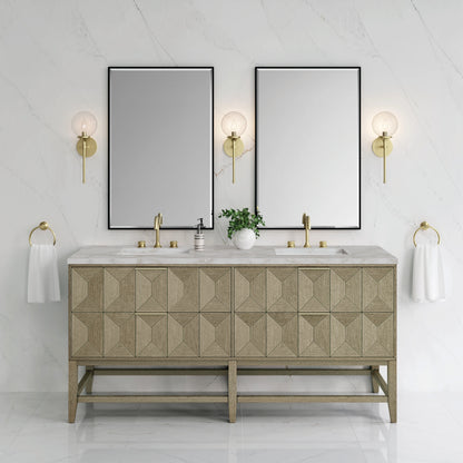 Emmeline 72" Double Vanity, Pebble Oak w/ 3 CM Victorian Silver Top w/FreePower Wireless Charger, view 5