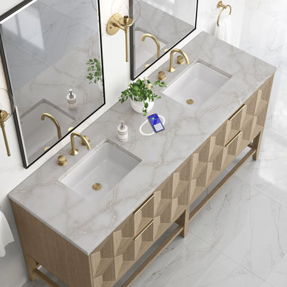 Emmeline 72" Double Vanity, Pebble Oak w/ 3 CM Victorian Silver Top w/FreePower Wireless Charger, view 8