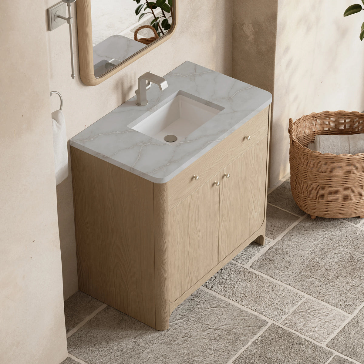 Gracyn 36" Single Vanity, Coastal Driftwood, w/ 3 CM Victorian Silver Quartz Top, view 7