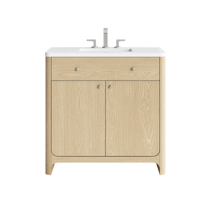 Gracyn 36" Single Vanity, Coastal Driftwood, w/ 3 CM White Zeus Quartz Widespread Top