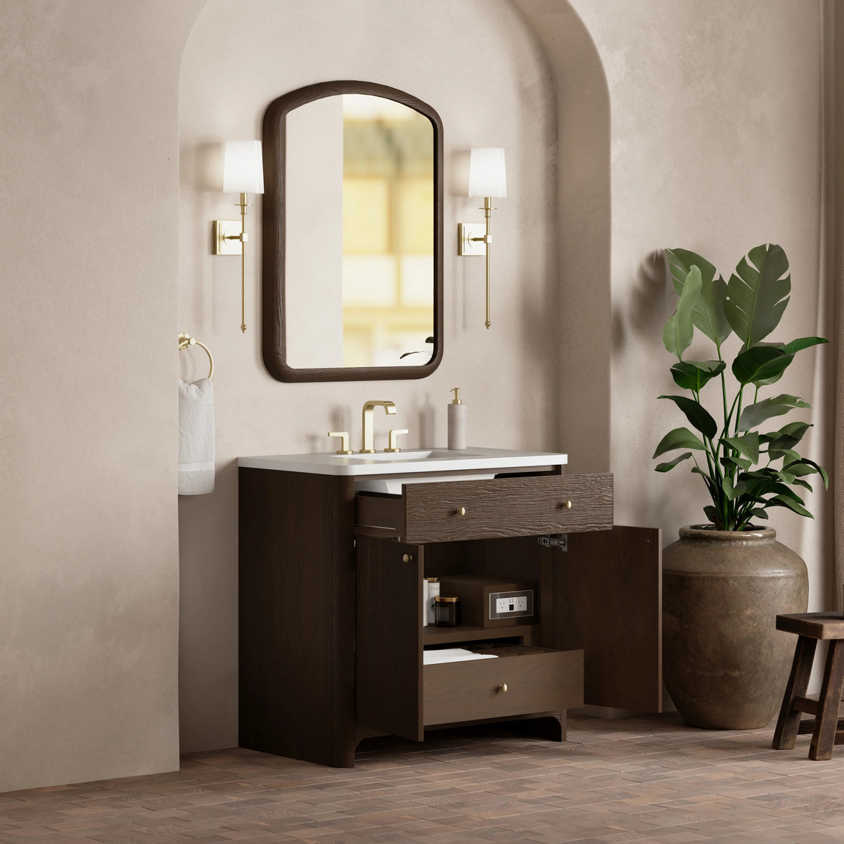 Gracyn 36" Single Vanity, Sable, w/ 3 CM White Zeus Quartz Widespread Top, view 4