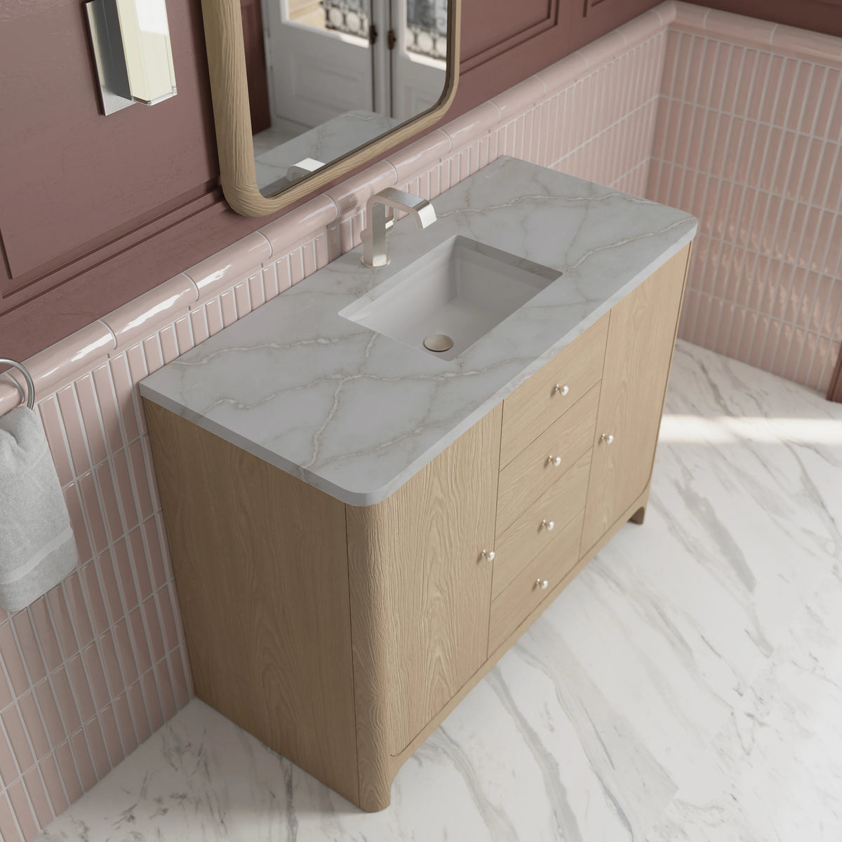Gracyn 48" Single Vanity, Coastal Driftwood, w/ 3 CM Victorian Silver Quartz Top, view 7