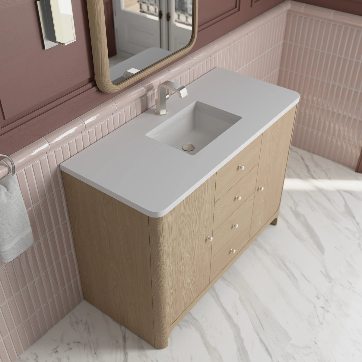 Gracyn 48" Single Vanity, Coastal Driftwood, w/ 3 CM White Zeus Quartz Top, view 7