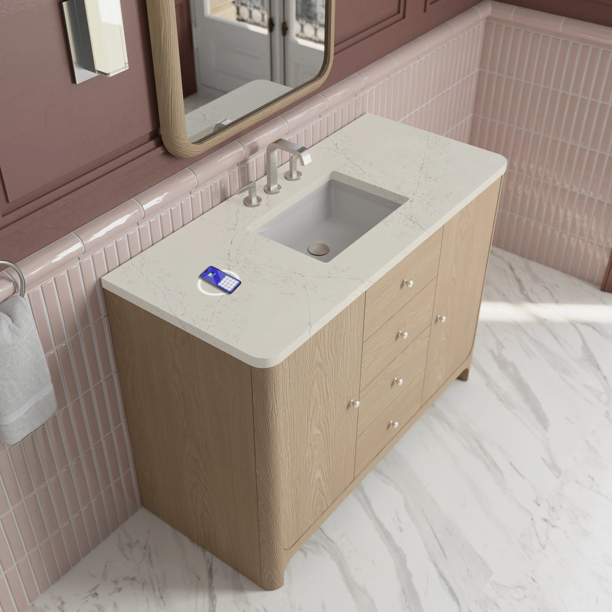 Gracyn 48" Single Vanity, Coastal Driftwood, w/ 3 CM Siberian Silestone Top w/FreePower Wireless Charger, view 7