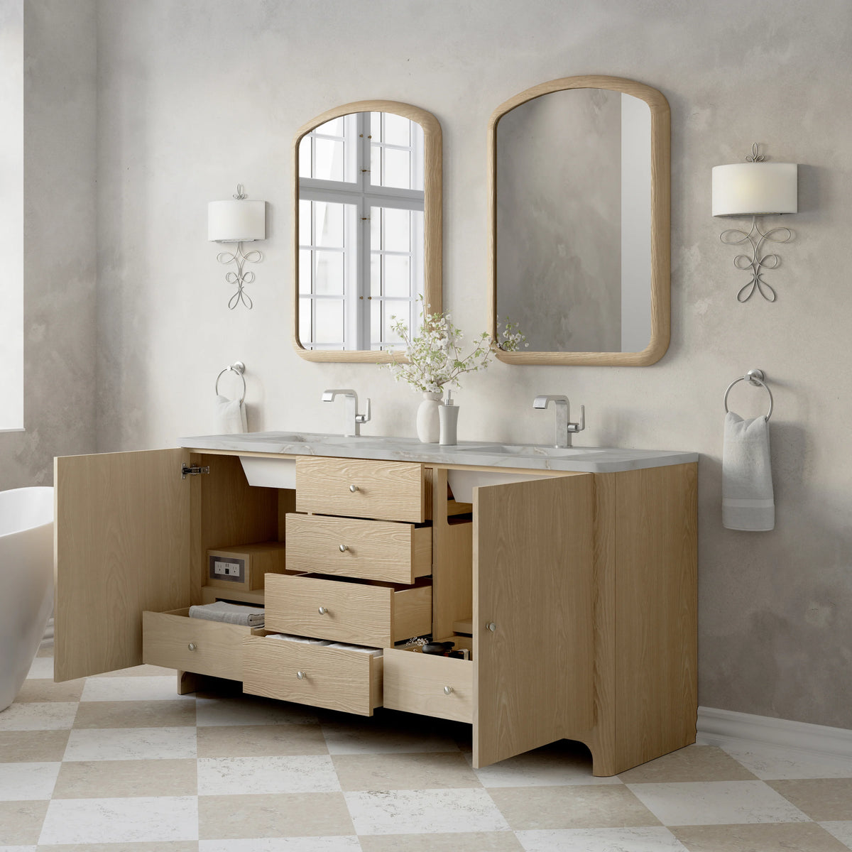 Gracyn 72" Double Vanity, Coastal Driftwood, w/ 3 CM Victorian Silver Quartz Top, view 5