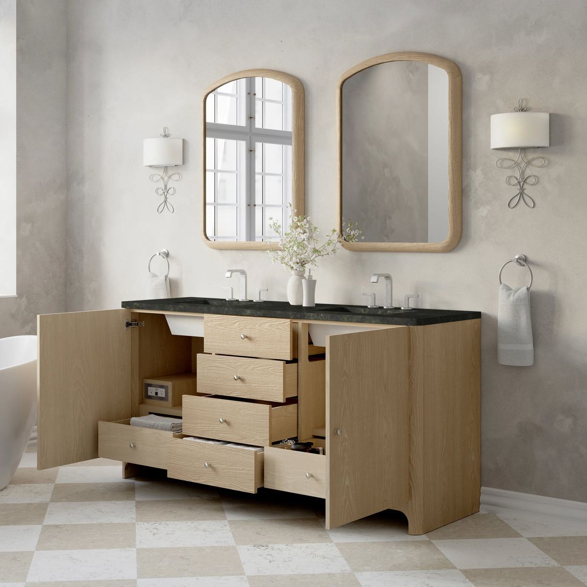 Gracyn 72" Double Vanity, Coastal Driftwood, w/ 3 CM Phantome Eclos Widespread Top, view 4