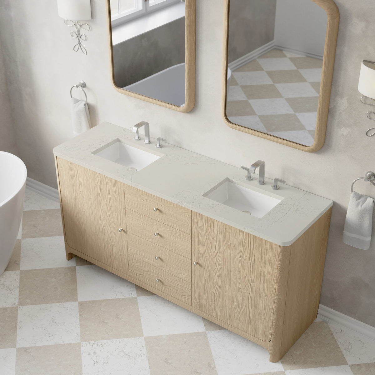 Gracyn 72" Double Vanity, Coastal Driftwood, w/ 3 CM Siberian Silestone Widespread Top, view 5