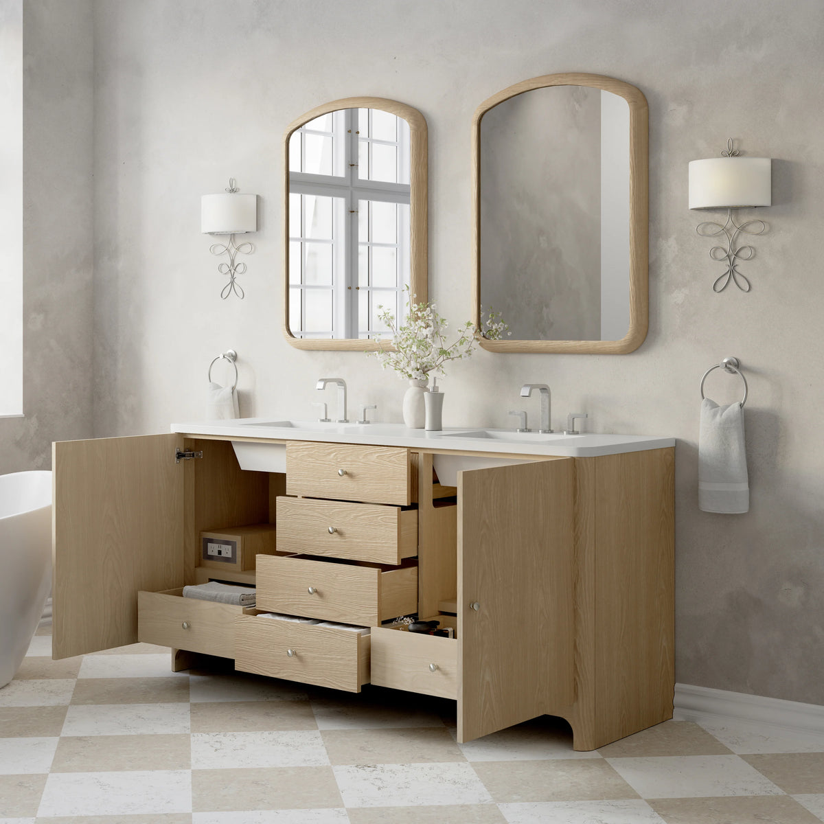 Gracyn 72" Double Vanity, Coastal Driftwood, w/ 3 CM White Zeus Quartz Widespread Top, view 4