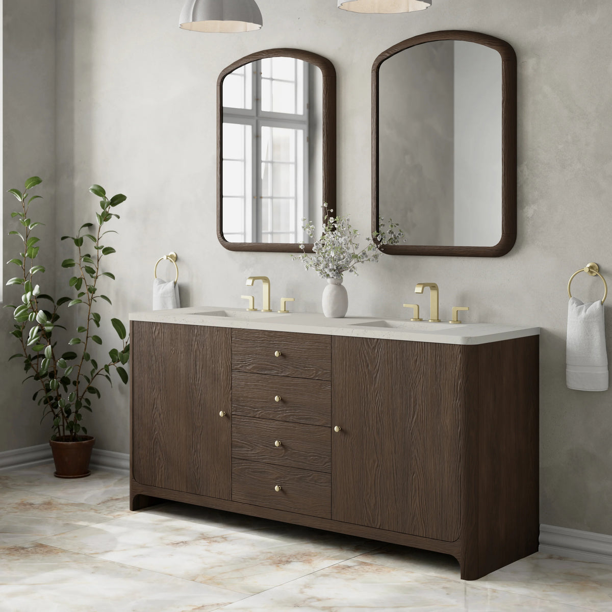 Gracyn 72" Double Vanity, Sable, w/ 3 CM Siberian Silestone Widespread Top, view 3