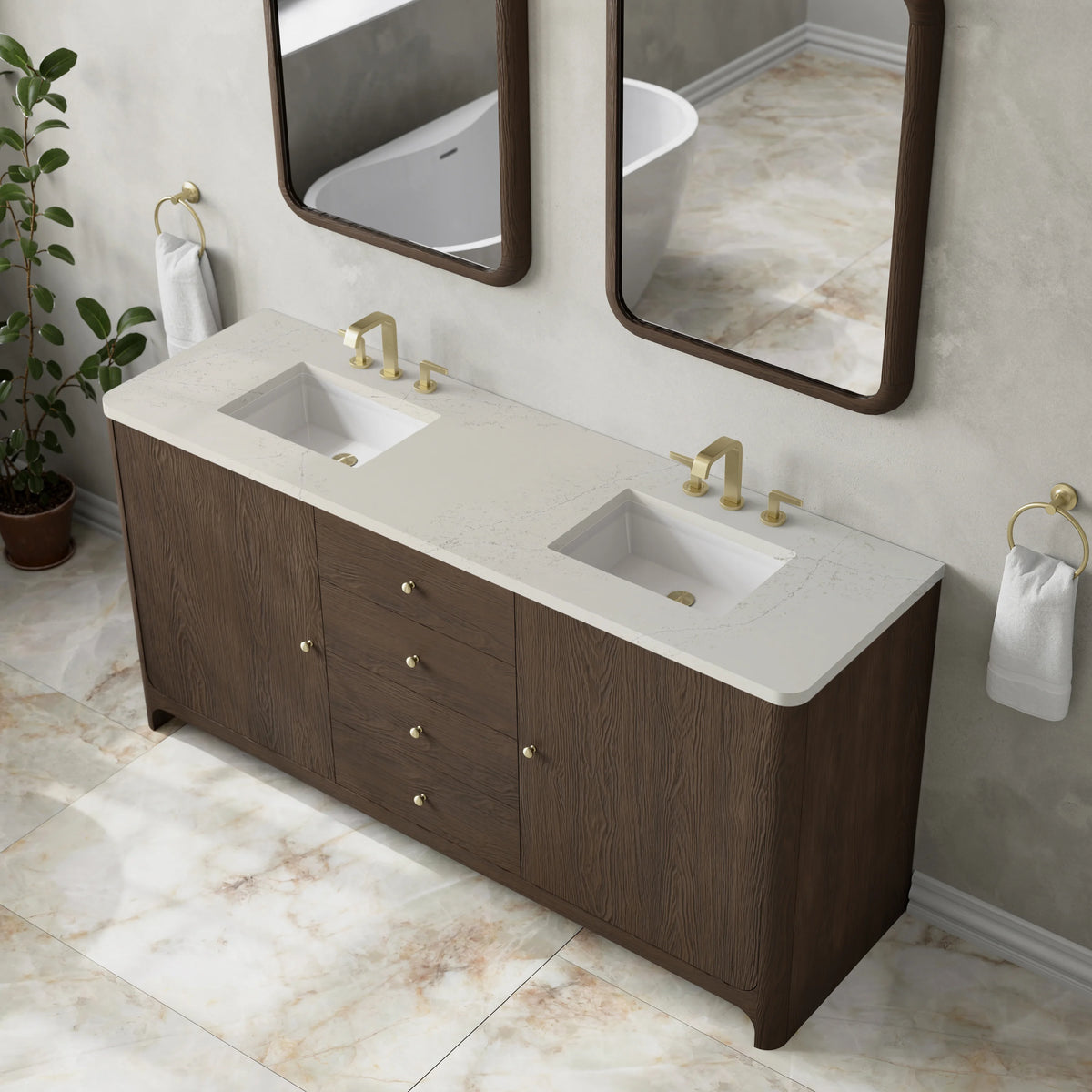 Gracyn 72" Double Vanity, Sable, w/ 3 CM Siberian Silestone Widespread Top, view 5