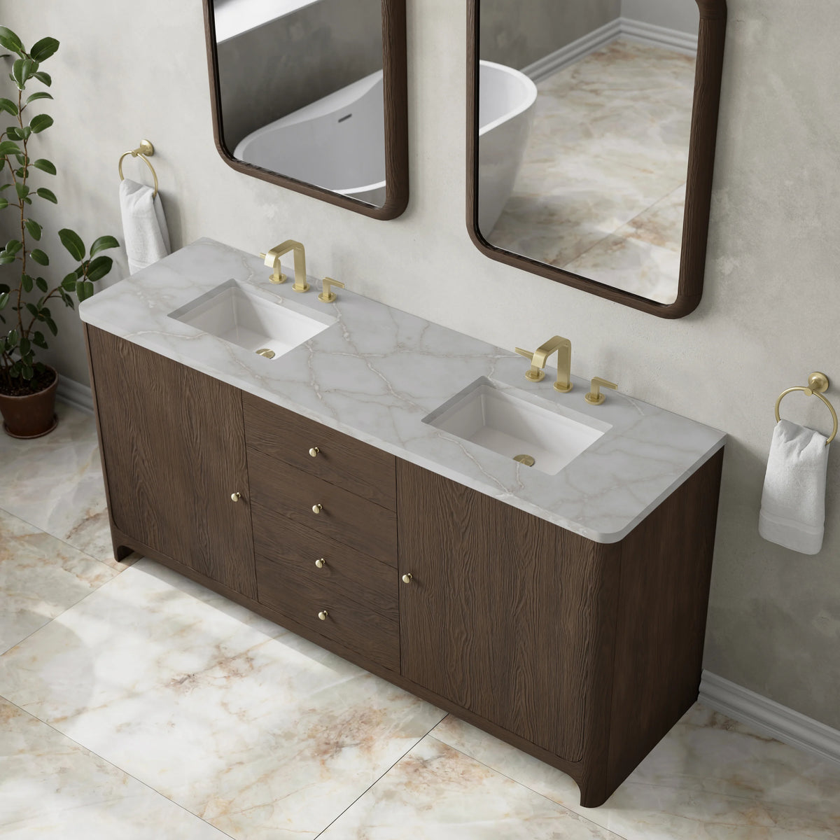 Gracyn 72" Double Vanity, Sable, w/ 3 CM Victorian Silver Quartz Widespread Top, view 6