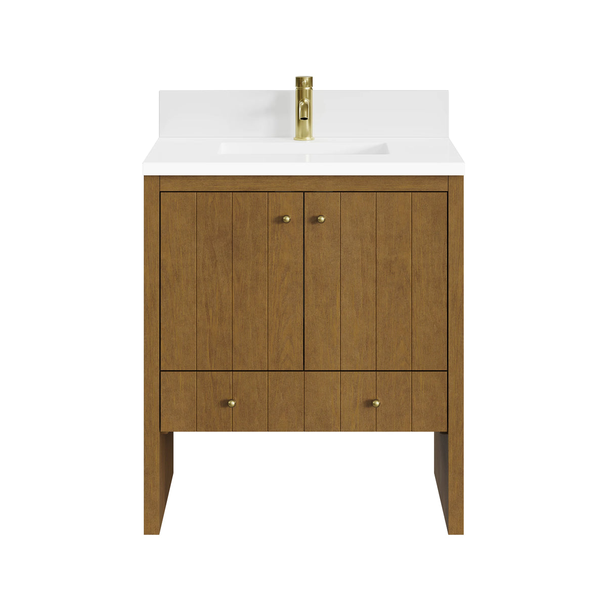 Hudson 30" Single Vanity, Honey Oak w/ Single Hole 3 CM White Zeus Silestone Top and Matching Backsplash